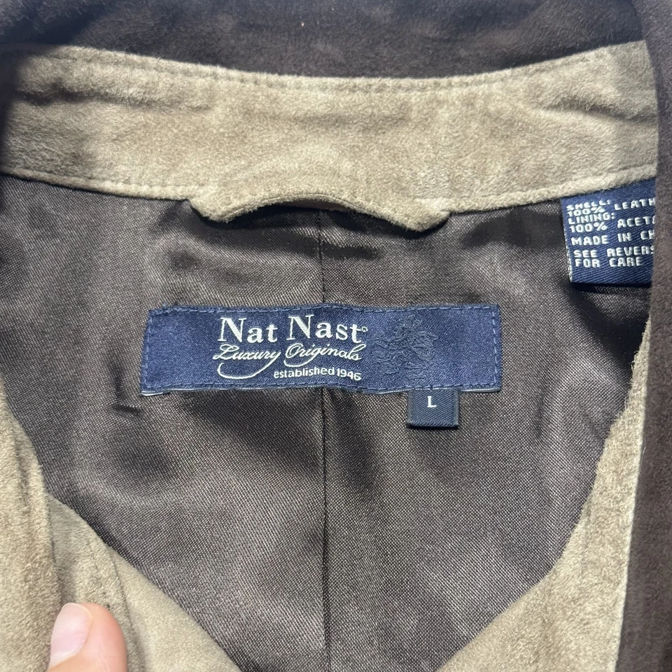 Куртка мужская Nat Nast большая коричневая кожаная замшевая на пуговицах западная рубашка с карманами - Изображение 3 из 4