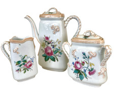 Antique Haviland Limoges 3 Piece Coffee or Tea Set Rope Handles Roses, C 1879