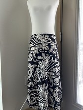 VTG Black White Floral Paisley Print 100 Silk Midi Skirt Whimsigoth 90s Y2K
