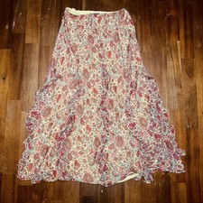 Lauren Ralph Lauren Skirt Womens Medium Silk Floral Ruffle Boho Midi Tiered