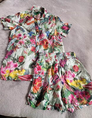 Golden Goose Pink Green Button Down Shorts Floral Set Size S