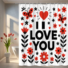 I Love You Shower Curtain with Red Butterflies and Flowers