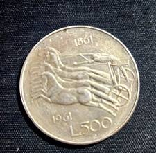 Moneta 1961 Italia Repubblica 500 Lire Unita' d'Italia Argento Ag. (C.0)