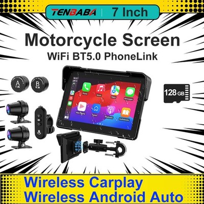 2026 New 7'' Motorcycle GPS Navigator Wireless CarPlay Android Auto Dual Camera