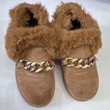 Steve Madden PARFY Brown Slip-On Slippers Faux Fur Lined Chain Accent 6M