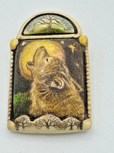 Ceramic Artist Made Howling Wolf Pin