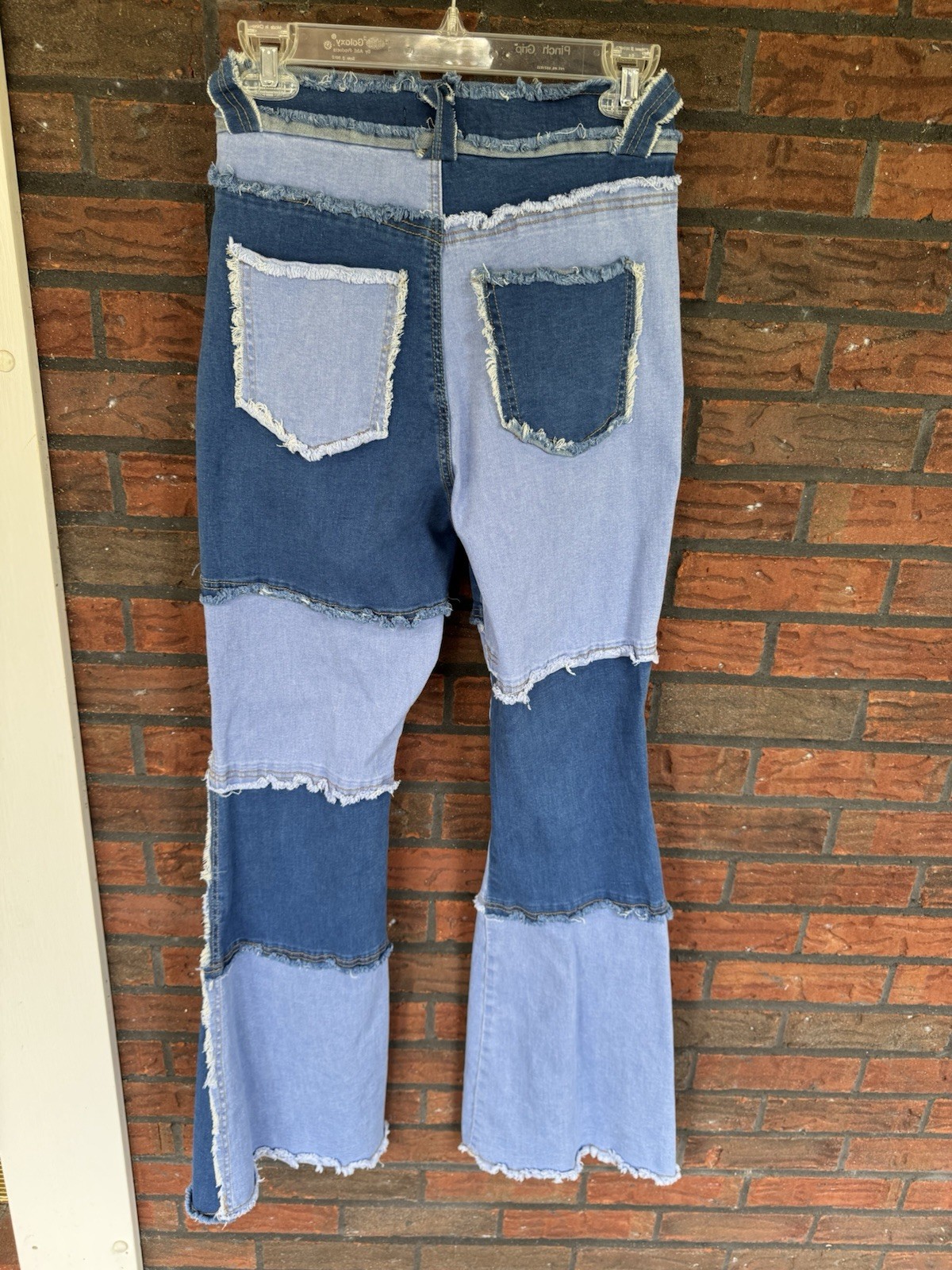 Flared Patchwork Denim Jeans Medium Stretch Blue … - image 8