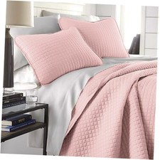 Stitched Pink Queen Quilt Bedding Set, Oversized Full / Queen 17 - Pastel Pink