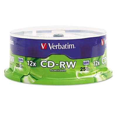 Verbatim CD-RW Rewritable Disc, 700 MB/80 min, 12x, Spindle, Silver, 25/Pack