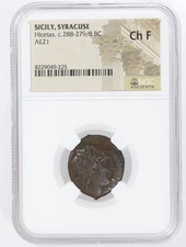 (Hicetas) AE21 Sicily Syracuse Ancient Greek Bronze Coin 288-279/8 BC - NGC Ch F