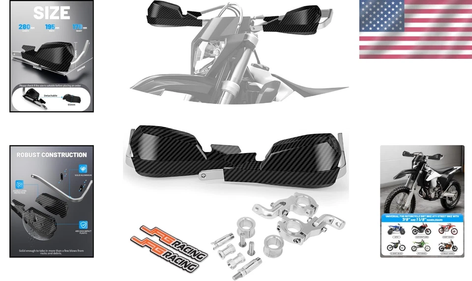 High Impact Universal Handguards for Dirt Bikes & ATVs – Carbon Fiber Aesthetics - Изображение 2 из 4