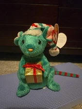 Tidings 2007 Ty Beanie Babie Green Mouse Christmas Holiday Gift Mint Condition