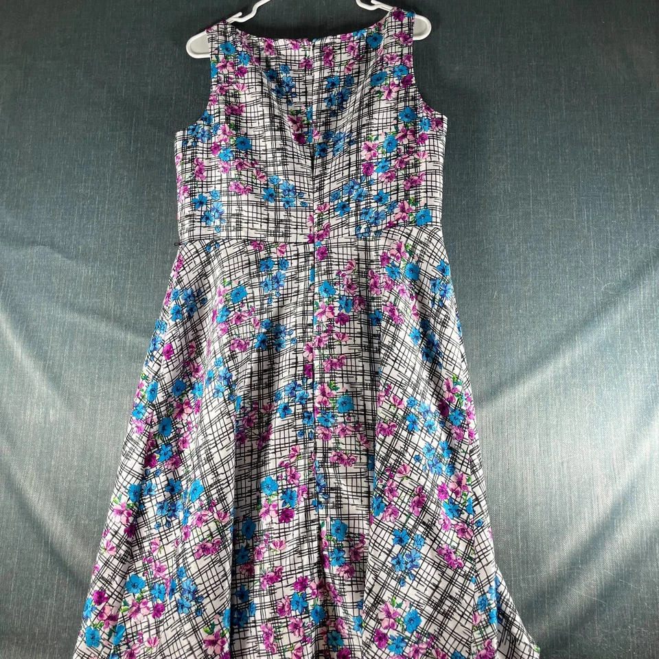 Kasper Women's Dress Size 12 White Black Blue Pink Floral Sleeveless Spring - Image 4 of 4