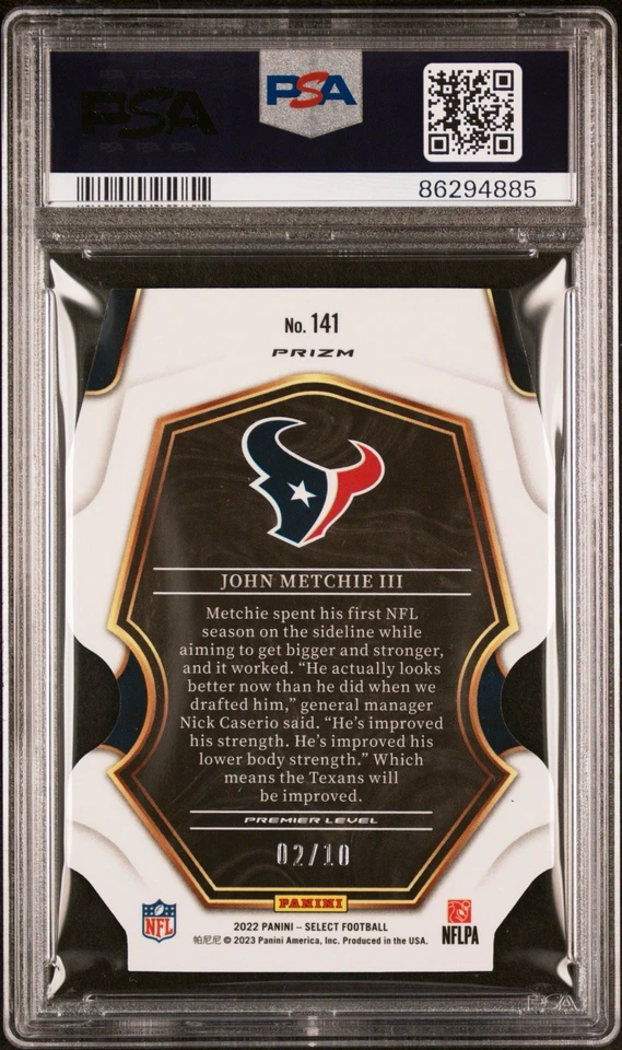 2022 Panini Select John Metchie Gold Prizm Die-Cut /10 PSA 8 Texans RC #141 - Image 2 of 3