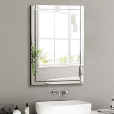 Sleek 24x32 Inch Frameless Beveled Edge Bathroom Vanity Mirror