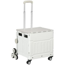 HOMCOM Carrello Spesa Pieghevole con Ruote per Scale, 52x48x100 cm Bianco
