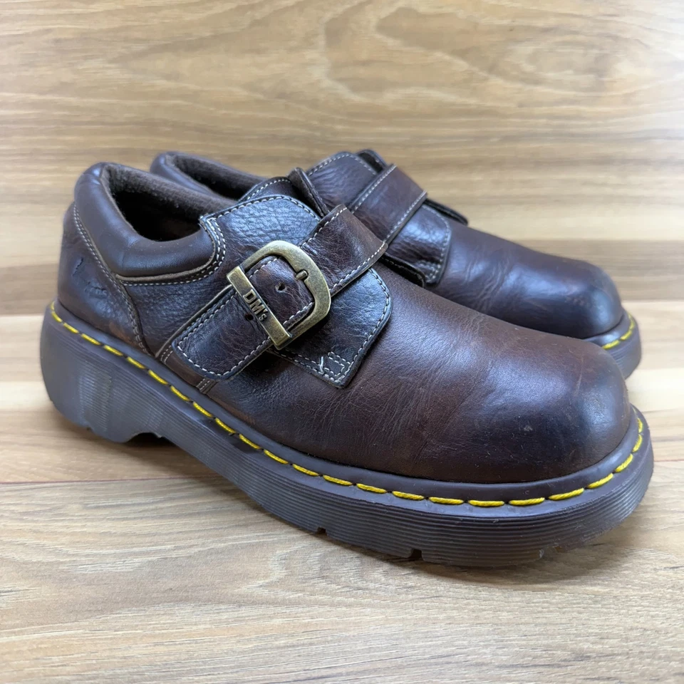 Zapatos gruesos de cuero marrón vintage Dr Martens Monk Strap para mujer 9 Y2K 3A78 Foto 2 de 4