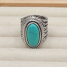 Silver Tone Blue Howlite Stone Ring Size 7 Boho Chic Multi Twisted Metal Shank