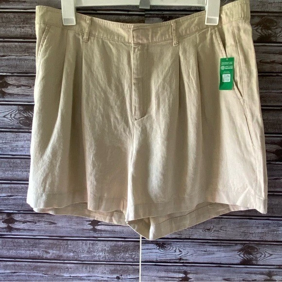 Gap Women's Shorts Size 18 Linen Blend Pleated Dark Cream/Khaki Pockets NWT