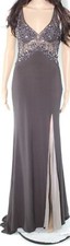Betsy Adam Gray w/ Purple/White Beaded High Slit Maxi Dress Gown Size 4 NWT