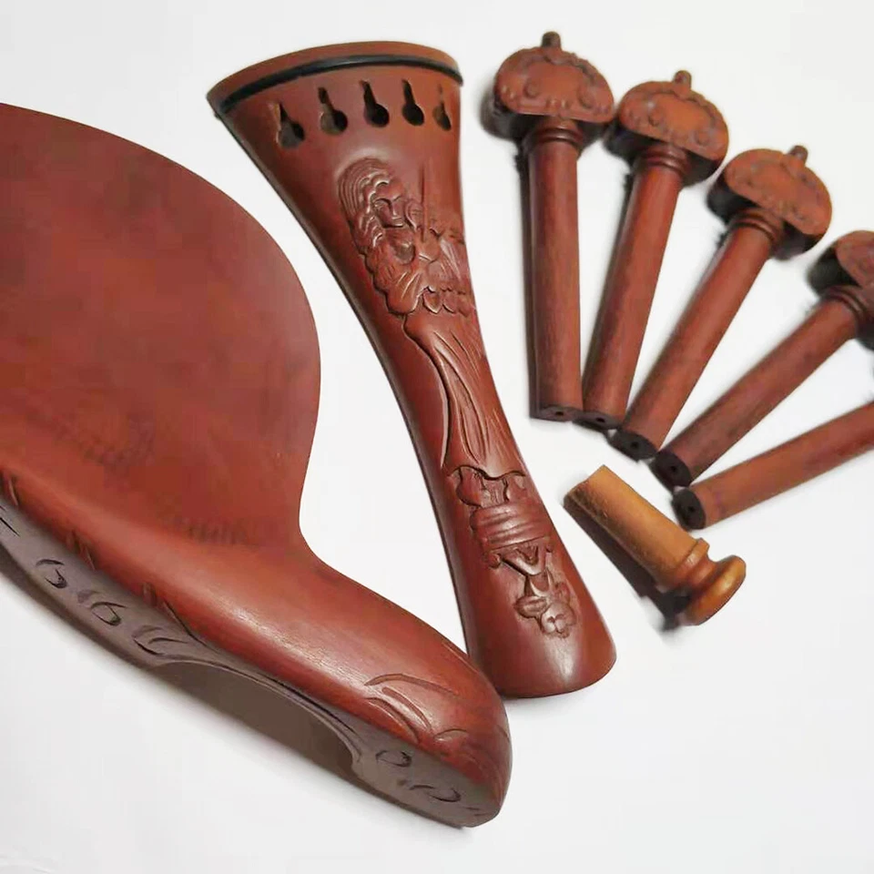 5 Strings 4/4 Violin Jujube Wood Fitting Tailpiece Chinrest Pegs Hand Carving  - Image 3 of 3