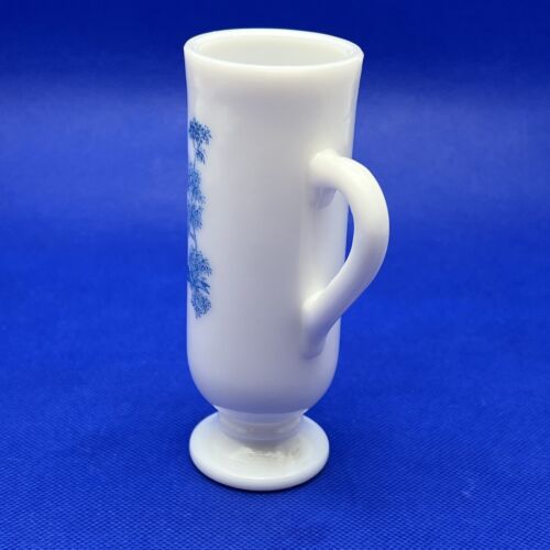 Vintage 5" Milk Glass With Blue Toile Victorian Design Footed Demitasse Cup Avon - Picture 4 of 8