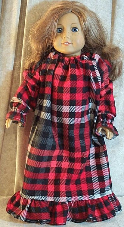 Doll Clothes Made 2 Fit Girl 18" inch Nightgown Flannel Plaid Red Black