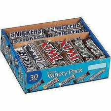 Snickers, Twix y más barras de caramelo de chocolate surtidas paquete de variedad a granel (30ct)