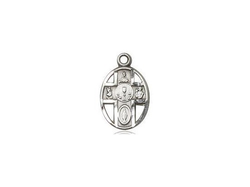 5-Way Sterling Silver, Chalice Pendant on a 18in Light Rhodium Light Curb Chain - Picture 2 of 2