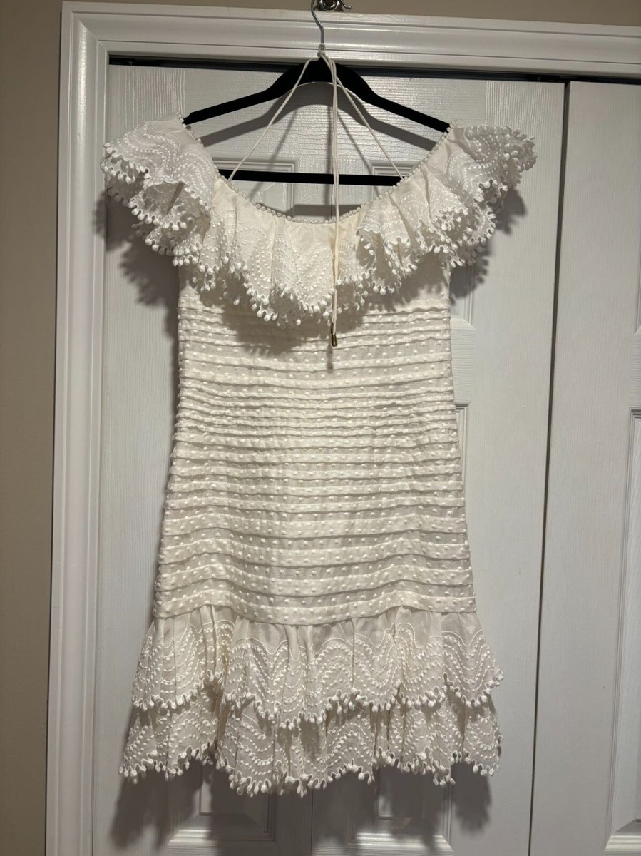 関税送料込み♦ZIMMERMANN オフショルダーワンピース NWT. ZIMMERMANN OFF-THE-SHOULDER MINI DRESS IN IVORY ZIM 1