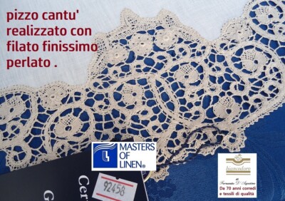 Zentrum Streifen Oval 90 x 45 Leinen Klöppel Kissen Cantu Fatto a mano Bettina