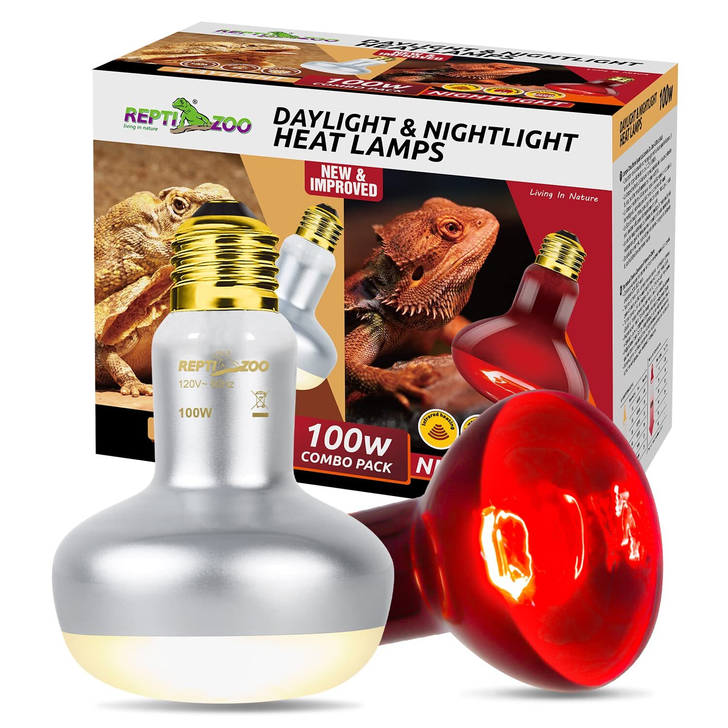 REPTI ZOO 2 Pack 100W Reptile Heat Lamp Bulbs,Upgraded Reptile Day and Night Bas