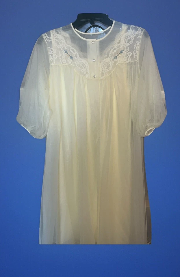 De colección. Bata Peignoir Shadowline Amarilla Doble Capa Gasa Años 60, Vestido Talla Pequeña Foto 3 de 4