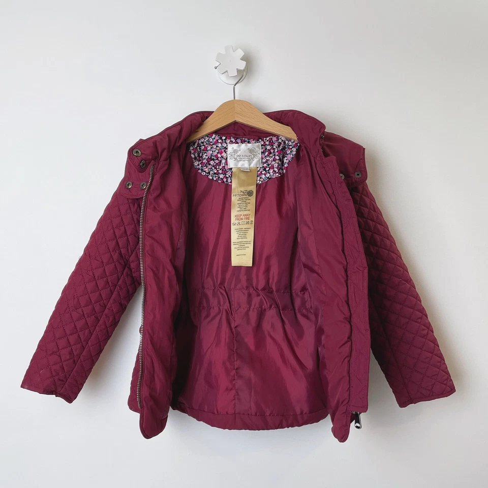 Girls Quilted Jacket Toddler Girls Winter Hooded Jacket Size XS 3T-4T Burgundy - Image 3 of 4
