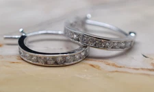 Inlaid Round Cubic Zirconia .925 Italian Sterling Silver Hoop Earrings