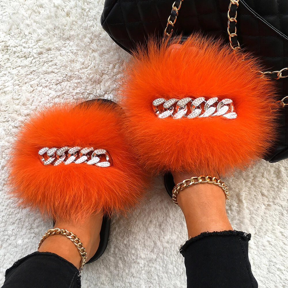 Women Casual Real Fox Fur Slippers 6 / 12