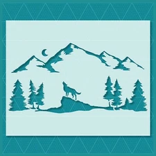 Wolf Mountains Stencil – Wildlife, Nature, Forest, Wilderness, Outdoor Art