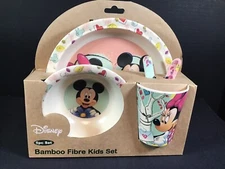 Disney Parks Mickey & Minnie Mouse Hearts Plastic Kids 5 Piece Dish Set NEW