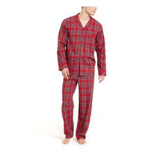 Family PJs Sets Red Flannel Plaid Long Sleeve V Neck Red Plaid 1XB