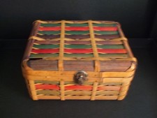 ANCIEN- BOITE COFFRET MALETTE CORBEILLE  OSIER MULTICOLORE