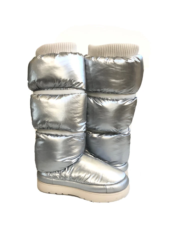 UGG CLASSIC MAXI ULTRA TALL SILVER PULL ON PUFF ZIPPER BOOTS US 7 / EU 38 / UK 5 - Image 2 of 4