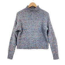 LC Lauren Conrad Women's Blue Knit Mock Neck Long Sleeve Pullover Sweater Small