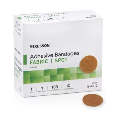 McKesson Adhesive Spot Bandage 1 in. Fabric Round Tan Sterile (Box of 100)