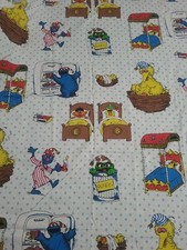 Vintage Sesame Street Twin Flat Sheet Material Big Bird Burt Ernie Cookie Monste