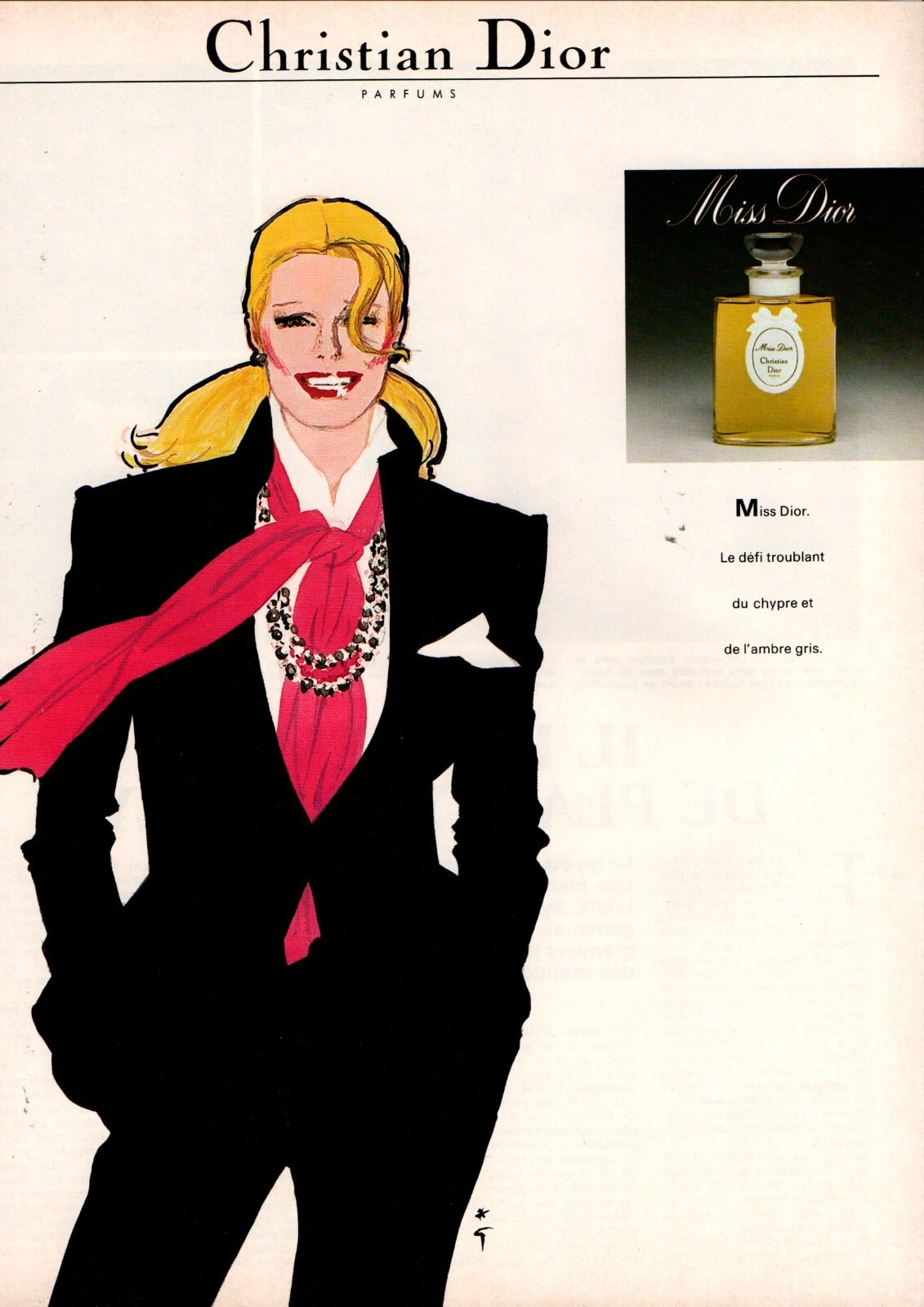 Publicité papier Parfum. Perfume ad. DIOR Miss Dior 1981 Gruau