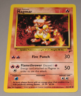 Magmar # 51/130 Uncommon Karte A Base Set 2 2000 Pokemon EN Near Mint Vintage