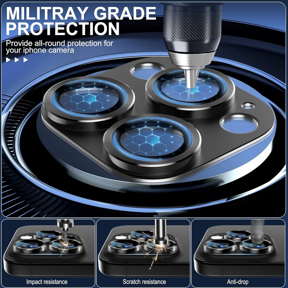 2件装适用于iPhone 16 Pro Max/16 Pro钢化玻璃金属相机镜头保护膜 — 第 3/4 张图片