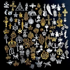 10 Mixed Charms Antiqued Silver Gold Pendants Random Assorted Lot Jewelry 