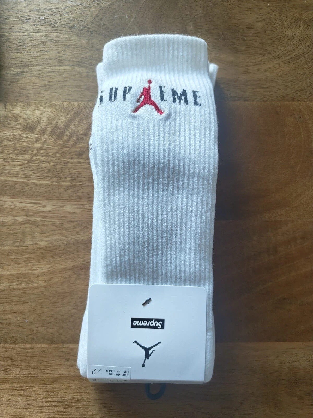 Lot de 2 chaussettes Nike Supreme X Jordan Crew blanches   Taille XL 11 14,5