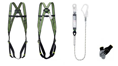 SET 3in1 Absturzsicherung 2 Punkt Auffanggurt inkl. Falldämpfer 1,6m + Handschuh - Bild 1 von 4